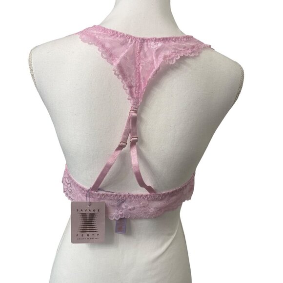 Savage X Fenty Pink Lace Bralette W/ Adjustable Straps & Scalloped Edges Size XL - Picture 3 of 9